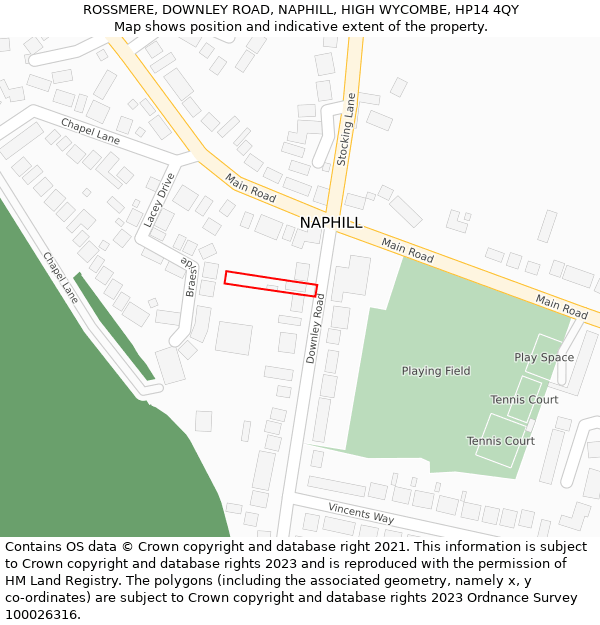 ROSSMERE, DOWNLEY ROAD, NAPHILL, HIGH WYCOMBE, HP14 4QY: Location map and indicative extent of plot