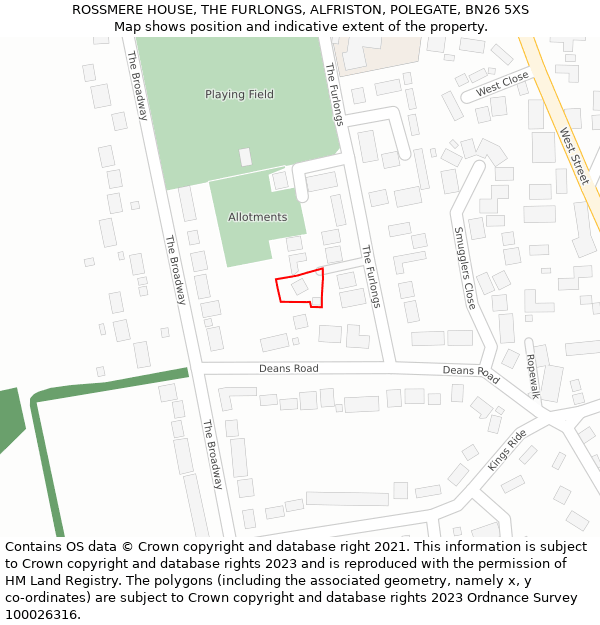 ROSSMERE HOUSE, THE FURLONGS, ALFRISTON, POLEGATE, BN26 5XS: Location map and indicative extent of plot