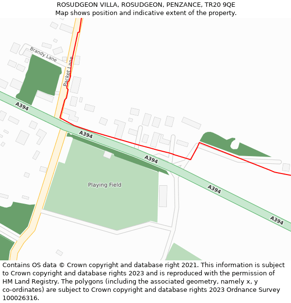 ROSUDGEON VILLA, ROSUDGEON, PENZANCE, TR20 9QE: Location map and indicative extent of plot