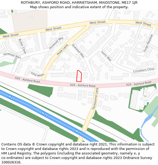 ROTHBURY, ASHFORD ROAD, HARRIETSHAM, MAIDSTONE, ME17 1JR: Location map and indicative extent of plot