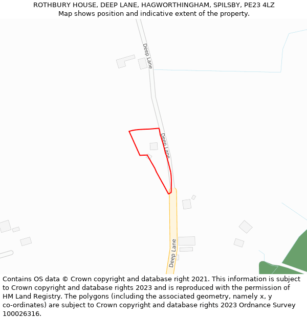 ROTHBURY HOUSE, DEEP LANE, HAGWORTHINGHAM, SPILSBY, PE23 4LZ: Location map and indicative extent of plot