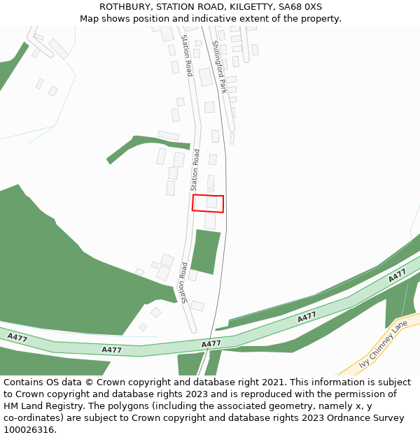 ROTHBURY, STATION ROAD, KILGETTY, SA68 0XS: Location map and indicative extent of plot