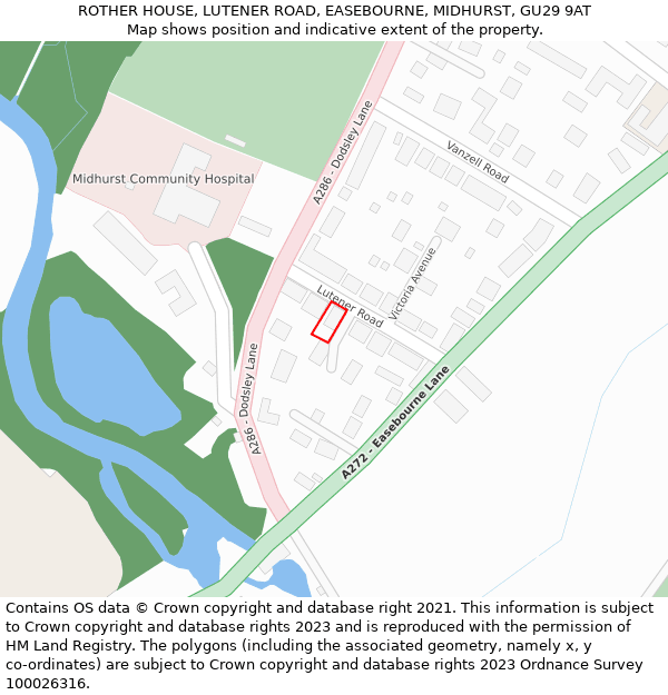 ROTHER HOUSE, LUTENER ROAD, EASEBOURNE, MIDHURST, GU29 9AT: Location map and indicative extent of plot