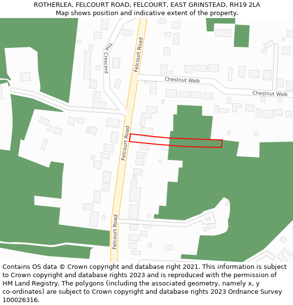 ROTHERLEA, FELCOURT ROAD, FELCOURT, EAST GRINSTEAD, RH19 2LA: Location map and indicative extent of plot