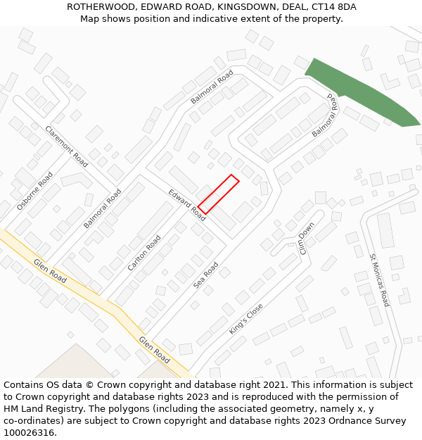 ROTHERWOOD, EDWARD ROAD, KINGSDOWN, DEAL, CT14 8DA: Location map and indicative extent of plot