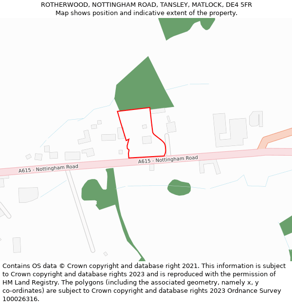 ROTHERWOOD, NOTTINGHAM ROAD, TANSLEY, MATLOCK, DE4 5FR: Location map and indicative extent of plot