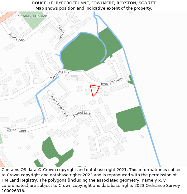 ROUCELLE, RYECROFT LANE, FOWLMERE, ROYSTON, SG8 7TT: Location map and indicative extent of plot