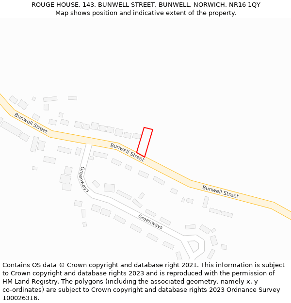 ROUGE HOUSE, 143, BUNWELL STREET, BUNWELL, NORWICH, NR16 1QY: Location map and indicative extent of plot