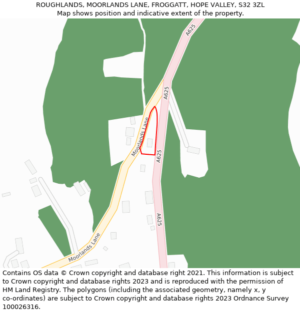ROUGHLANDS, MOORLANDS LANE, FROGGATT, HOPE VALLEY, S32 3ZL: Location map and indicative extent of plot
