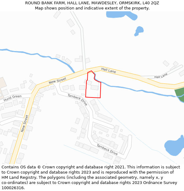 ROUND BANK FARM, HALL LANE, MAWDESLEY, ORMSKIRK, L40 2QZ: Location map and indicative extent of plot