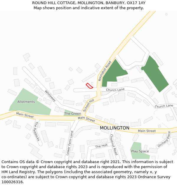 ROUND HILL COTTAGE, MOLLINGTON, BANBURY, OX17 1AY: Location map and indicative extent of plot