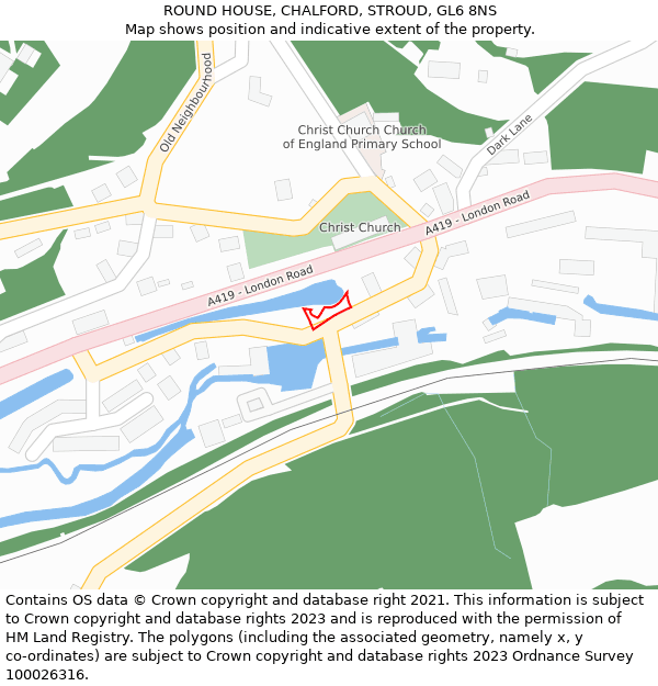 ROUND HOUSE, CHALFORD, STROUD, GL6 8NS: Location map and indicative extent of plot