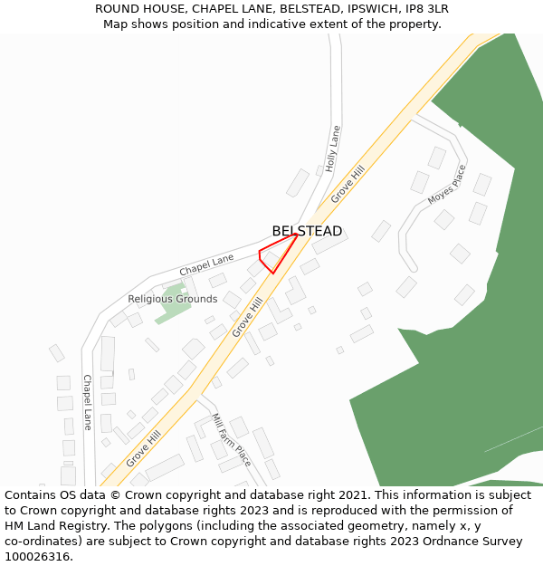 ROUND HOUSE, CHAPEL LANE, BELSTEAD, IPSWICH, IP8 3LR: Location map and indicative extent of plot