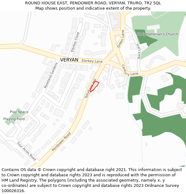 ROUND HOUSE EAST, PENDOWER ROAD, VERYAN, TRURO, TR2 5QL: Location map and indicative extent of plot