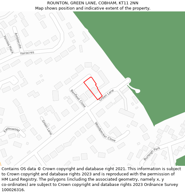 ROUNTON, GREEN LANE, COBHAM, KT11 2NN: Location map and indicative extent of plot