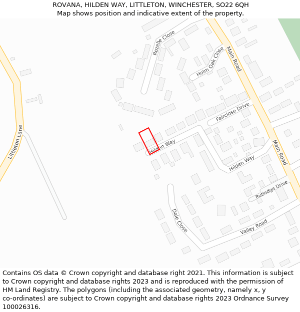 ROVANA, HILDEN WAY, LITTLETON, WINCHESTER, SO22 6QH: Location map and indicative extent of plot