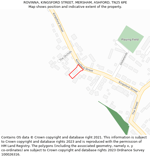 ROVINNA, KINGSFORD STREET, MERSHAM, ASHFORD, TN25 6PE: Location map and indicative extent of plot