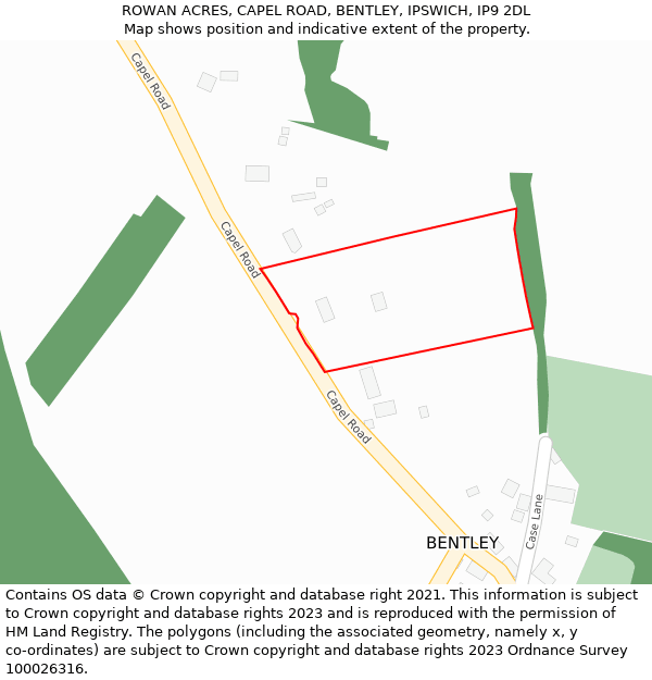 ROWAN ACRES, CAPEL ROAD, BENTLEY, IPSWICH, IP9 2DL: Location map and indicative extent of plot