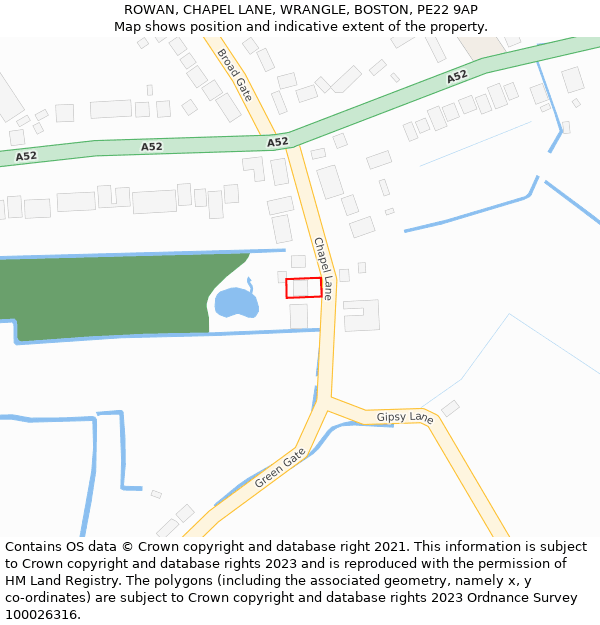 ROWAN, CHAPEL LANE, WRANGLE, BOSTON, PE22 9AP: Location map and indicative extent of plot