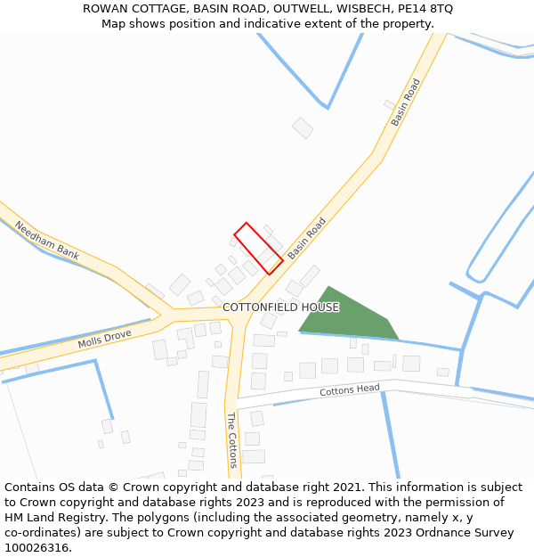 ROWAN COTTAGE, BASIN ROAD, OUTWELL, WISBECH, PE14 8TQ: Location map and indicative extent of plot