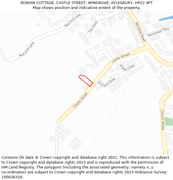 ROWAN COTTAGE, CASTLE STREET, WINGRAVE, AYLESBURY, HP22 4PT: Location map and indicative extent of plot