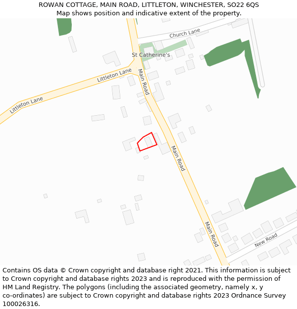 ROWAN COTTAGE, MAIN ROAD, LITTLETON, WINCHESTER, SO22 6QS: Location map and indicative extent of plot