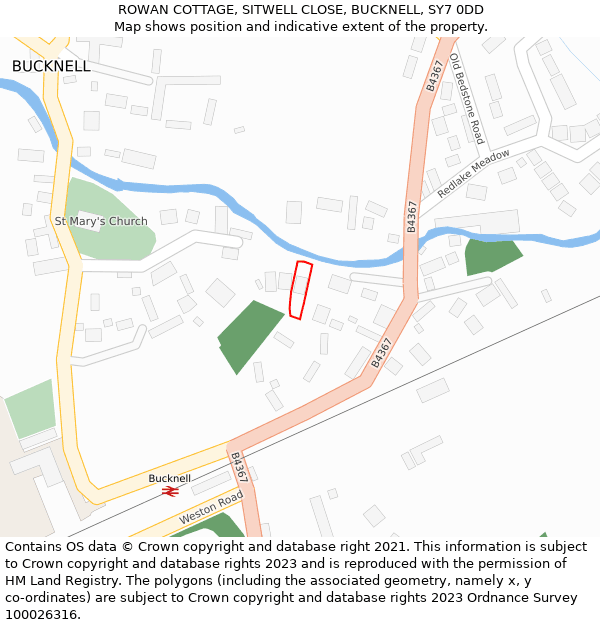 ROWAN COTTAGE, SITWELL CLOSE, BUCKNELL, SY7 0DD: Location map and indicative extent of plot