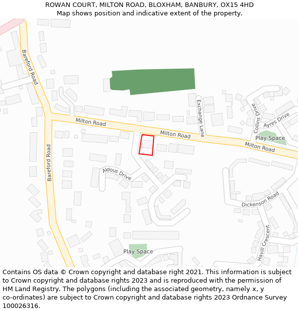 ROWAN COURT, MILTON ROAD, BLOXHAM, BANBURY, OX15 4HD: Location map and indicative extent of plot