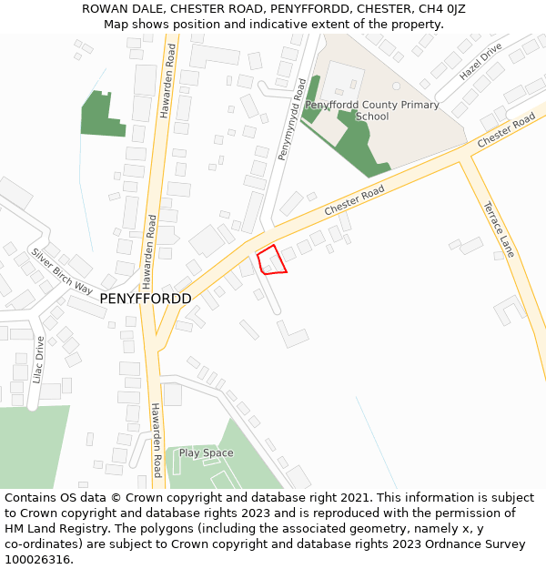 ROWAN DALE, CHESTER ROAD, PENYFFORDD, CHESTER, CH4 0JZ: Location map and indicative extent of plot