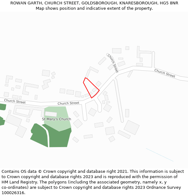 ROWAN GARTH, CHURCH STREET, GOLDSBOROUGH, KNARESBOROUGH, HG5 8NR: Location map and indicative extent of plot