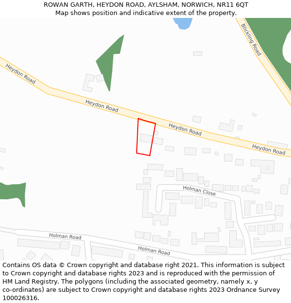 ROWAN GARTH, HEYDON ROAD, AYLSHAM, NORWICH, NR11 6QT: Location map and indicative extent of plot