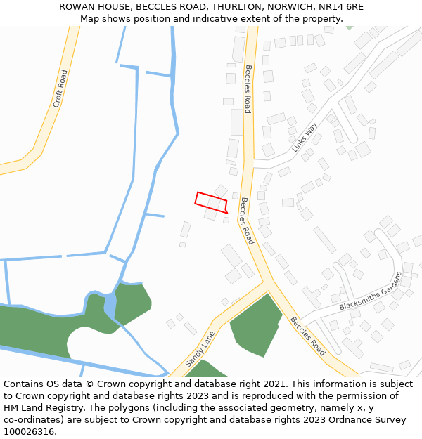 ROWAN HOUSE, BECCLES ROAD, THURLTON, NORWICH, NR14 6RE: Location map and indicative extent of plot