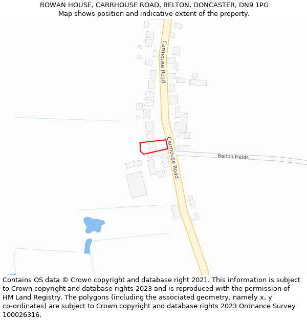 ROWAN HOUSE, CARRHOUSE ROAD, BELTON, DONCASTER, DN9 1PG: Location map and indicative extent of plot
