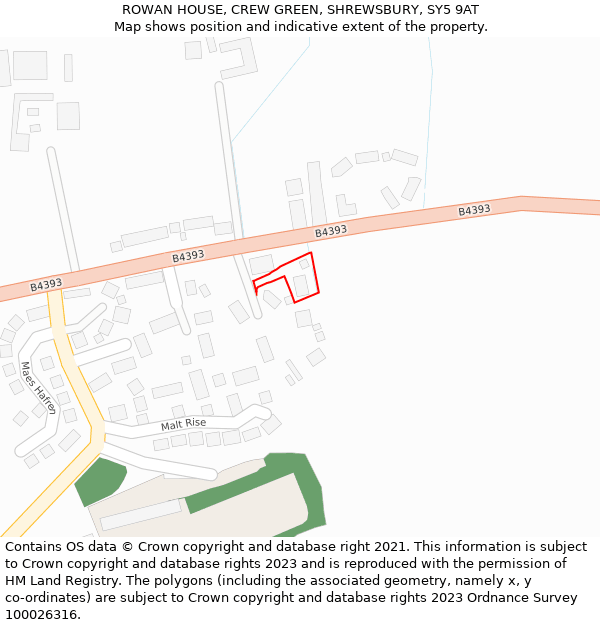 ROWAN HOUSE, CREW GREEN, SHREWSBURY, SY5 9AT: Location map and indicative extent of plot