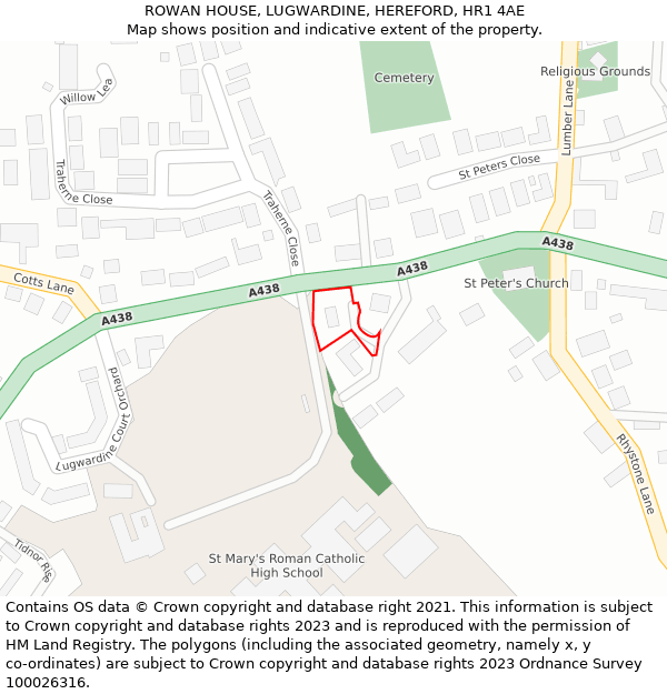 ROWAN HOUSE, LUGWARDINE, HEREFORD, HR1 4AE: Location map and indicative extent of plot