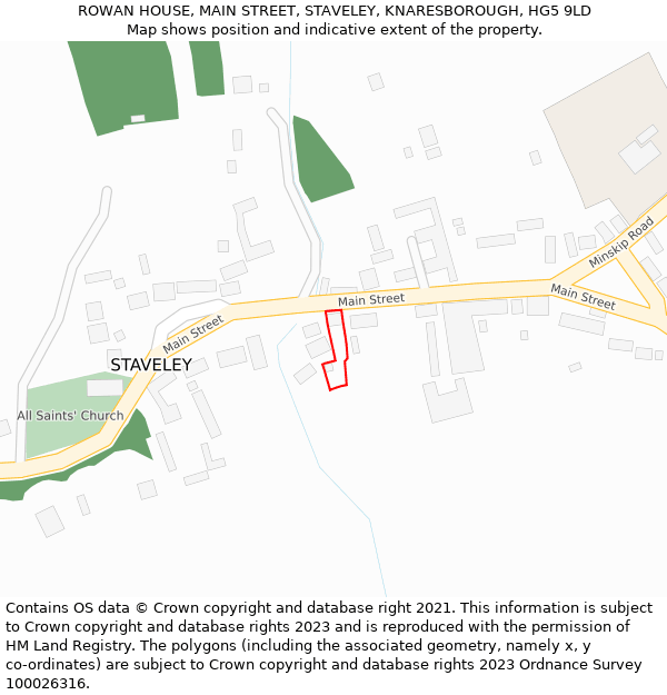 ROWAN HOUSE, MAIN STREET, STAVELEY, KNARESBOROUGH, HG5 9LD: Location map and indicative extent of plot