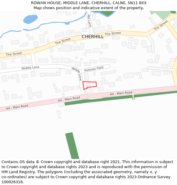 ROWAN HOUSE, MIDDLE LANE, CHERHILL, CALNE, SN11 8XX: Location map and indicative extent of plot