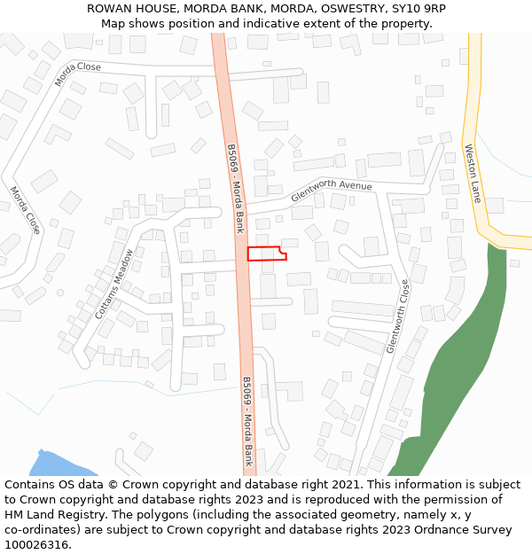 ROWAN HOUSE, MORDA BANK, MORDA, OSWESTRY, SY10 9RP: Location map and indicative extent of plot