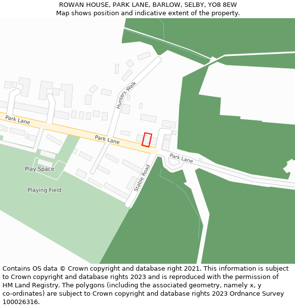ROWAN HOUSE, PARK LANE, BARLOW, SELBY, YO8 8EW: Location map and indicative extent of plot