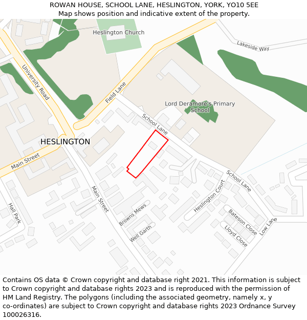 ROWAN HOUSE, SCHOOL LANE, HESLINGTON, YORK, YO10 5EE: Location map and indicative extent of plot