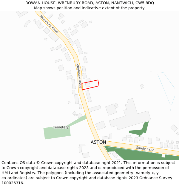 ROWAN HOUSE, WRENBURY ROAD, ASTON, NANTWICH, CW5 8DQ: Location map and indicative extent of plot