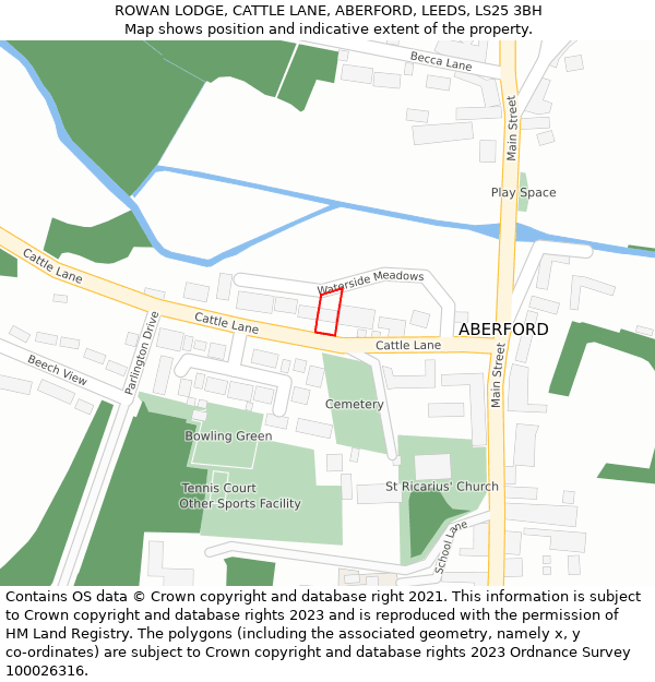 ROWAN LODGE, CATTLE LANE, ABERFORD, LEEDS, LS25 3BH: Location map and indicative extent of plot