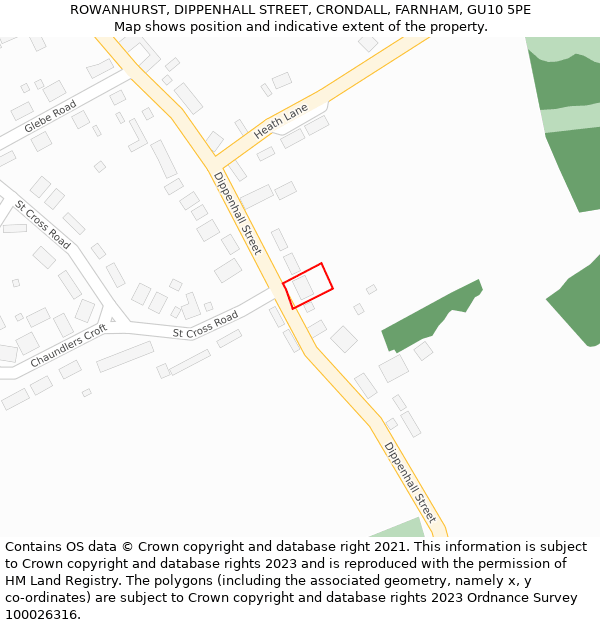 ROWANHURST, DIPPENHALL STREET, CRONDALL, FARNHAM, GU10 5PE: Location map and indicative extent of plot