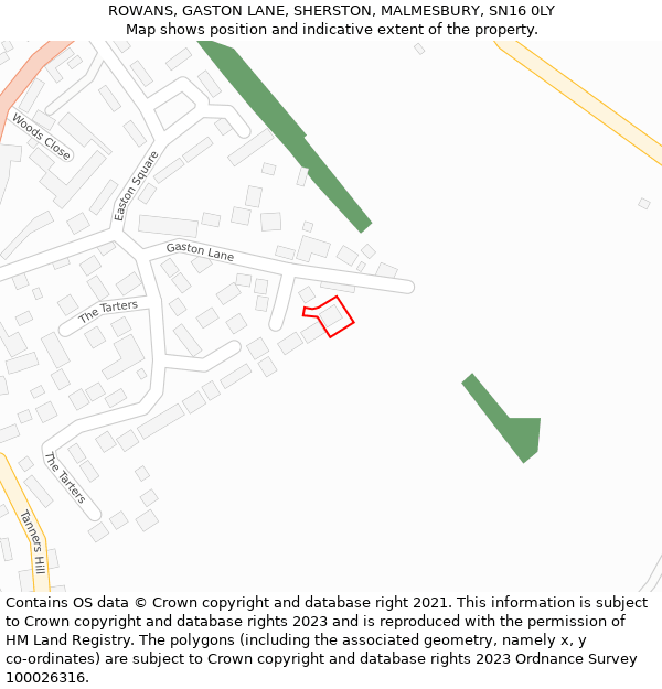 ROWANS, GASTON LANE, SHERSTON, MALMESBURY, SN16 0LY: Location map and indicative extent of plot