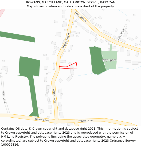 ROWANS, MARCH LANE, GALHAMPTON, YEOVIL, BA22 7AN: Location map and indicative extent of plot