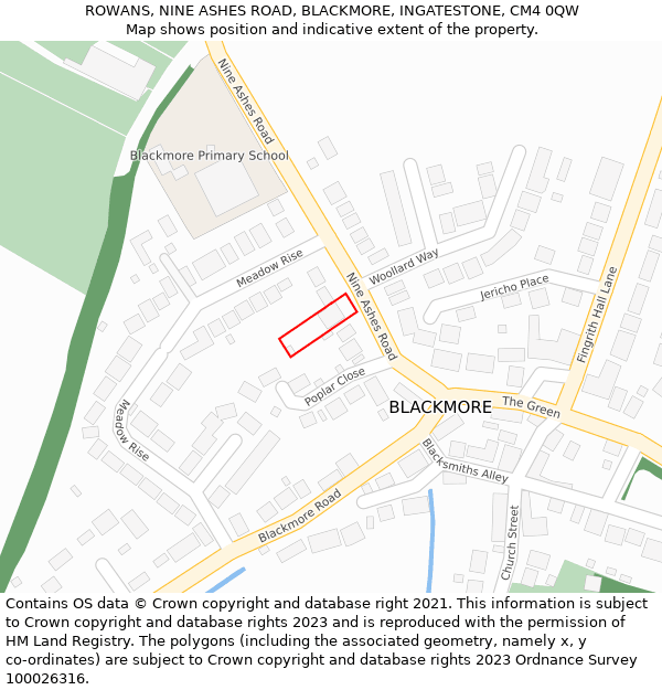 ROWANS, NINE ASHES ROAD, BLACKMORE, INGATESTONE, CM4 0QW: Location map and indicative extent of plot