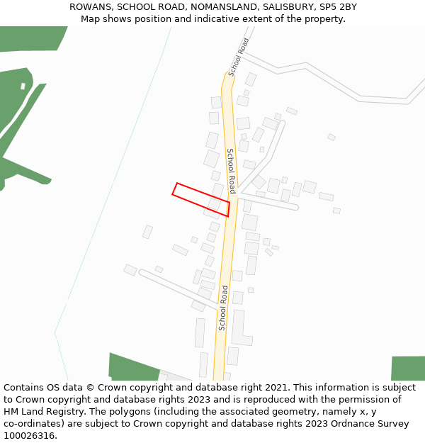 ROWANS, SCHOOL ROAD, NOMANSLAND, SALISBURY, SP5 2BY: Location map and indicative extent of plot