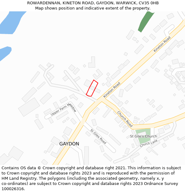 ROWARDENNAN, KINETON ROAD, GAYDON, WARWICK, CV35 0HB: Location map and indicative extent of plot