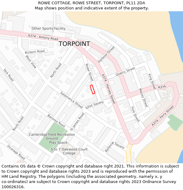 ROWE COTTAGE, ROWE STREET, TORPOINT, PL11 2DA: Location map and indicative extent of plot