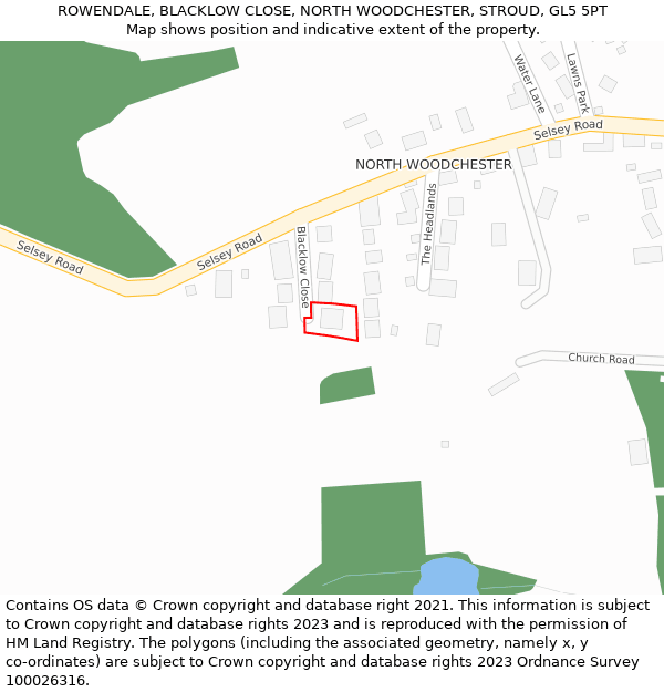 ROWENDALE, BLACKLOW CLOSE, NORTH WOODCHESTER, STROUD, GL5 5PT: Location map and indicative extent of plot